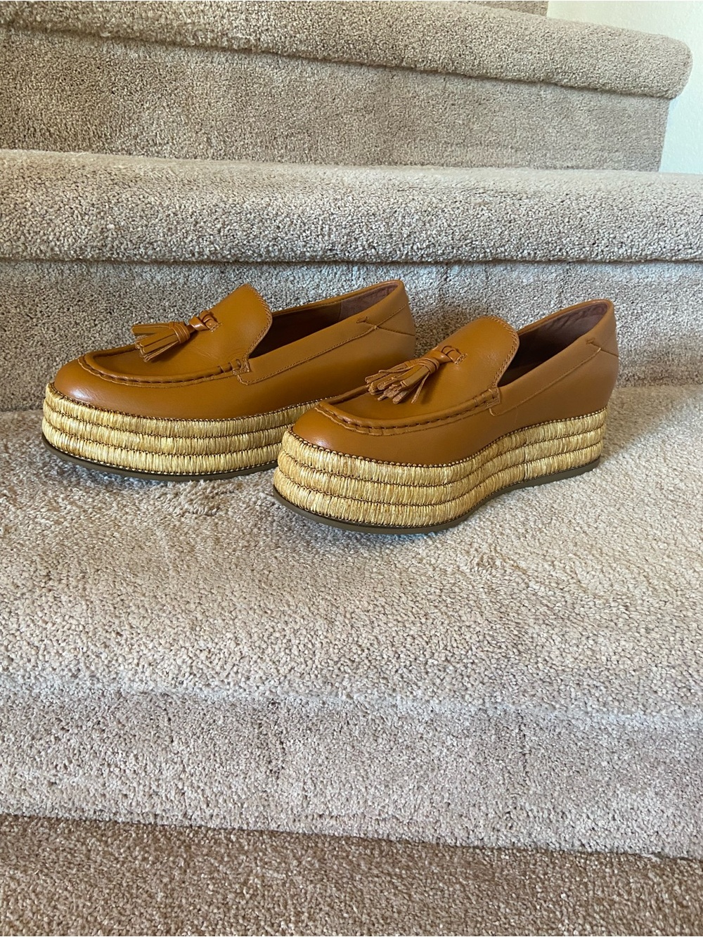 Franco Sarto Cognac Leather Tassel Platform Loafers - Picture 2 of 3